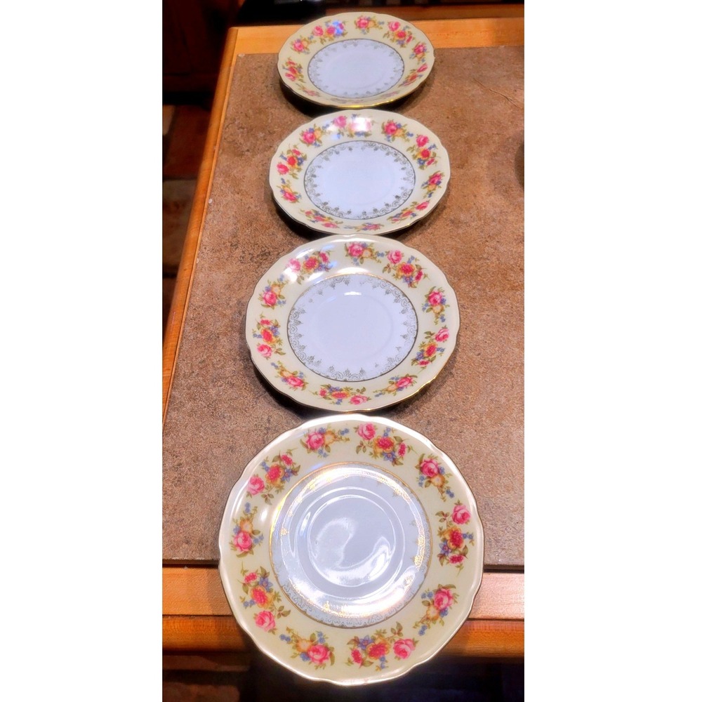 Gold Castle Fine China Saucers Set 4 Rose Floral Design Made in Japan Vintage